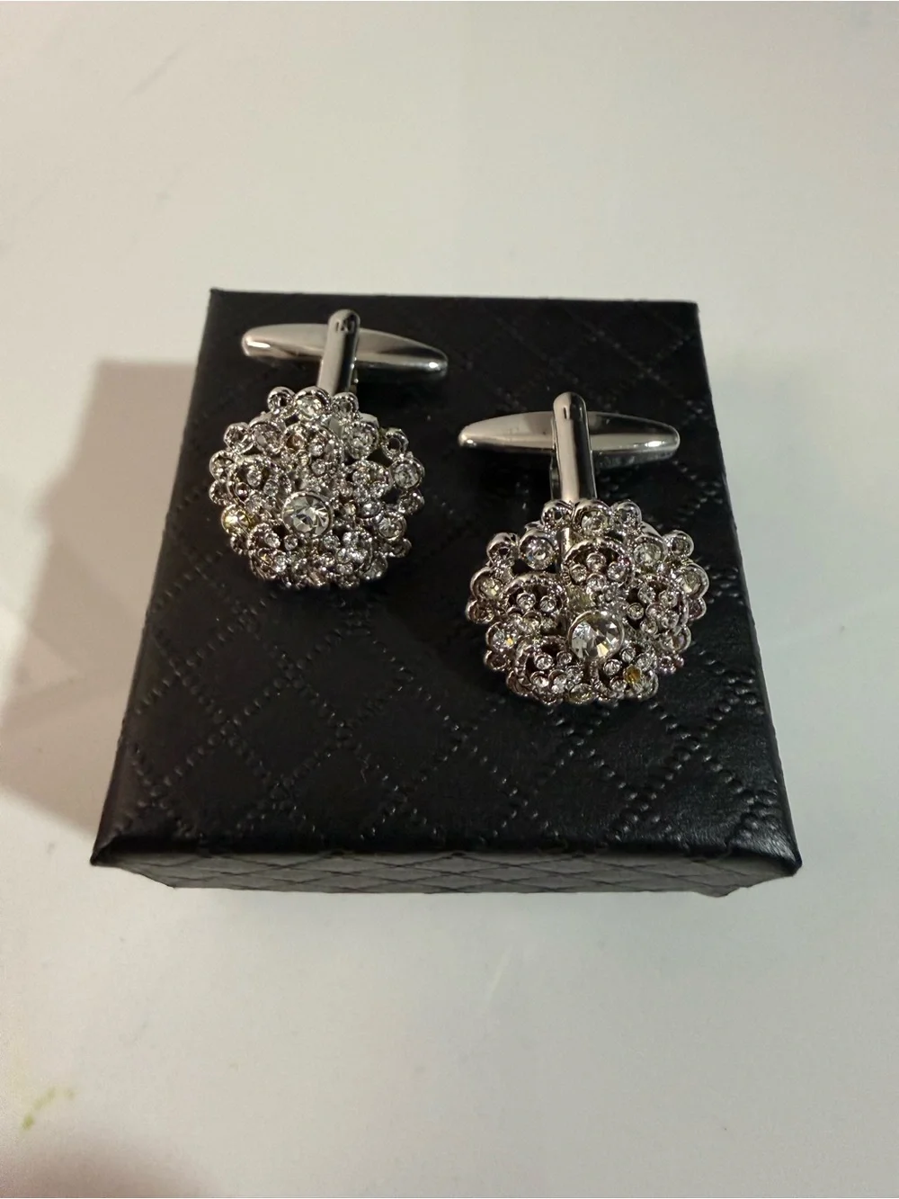 Silver Tone Crystal Cluster Cufflinks